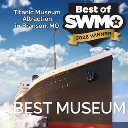 Titanic Museum Attraction wins Best Museum in Best of Southwest Missouri - image shows the RMS Titanic and an iceberg