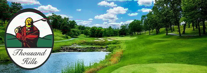 An image of the golf courses with the logo of Thousand Hills in Branson.