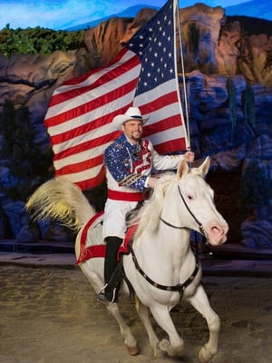 Patriotic rider at Dolly Parton's Stampede