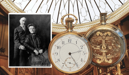An image of the pocket watch on display at the Titanic Museum Attraction in Pigeon Forge