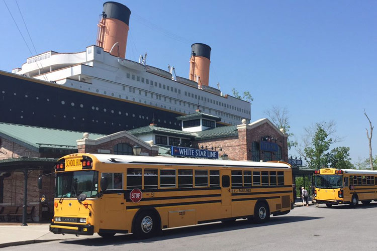 school bus parked outside of Titanic attraction