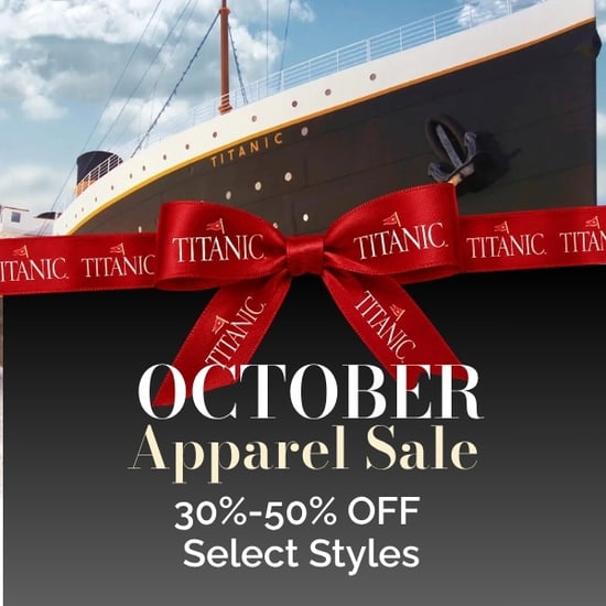 October Apparel Sale with the Titanic and a red bow