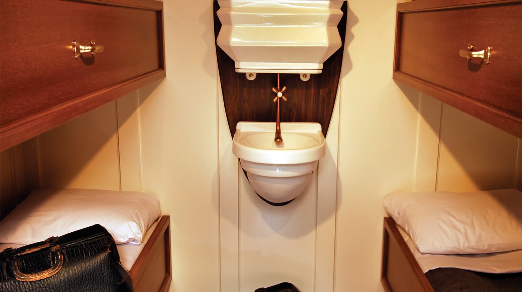 A recreation of a third-class cabin on the Titanic at the Titanic Museum Attractions.